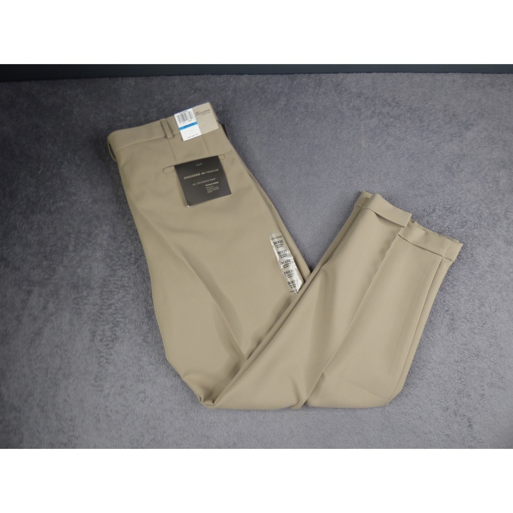 Dockers Premium All Occasion Pant Mens 36x30 Khaki Pleated Cuffed Relaxed Fit